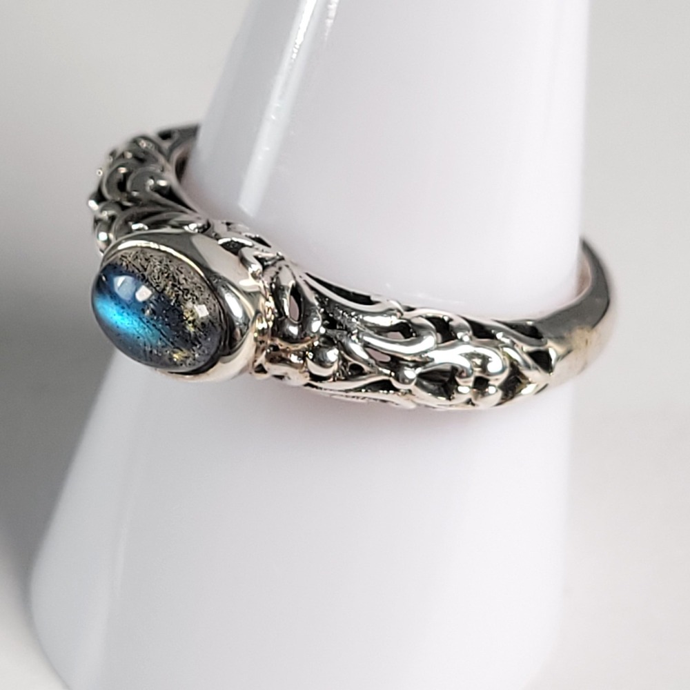 Nicky Butler India Sterling Silver 925 Filigree Aqua Oval Cabochon Ring Size 9.5